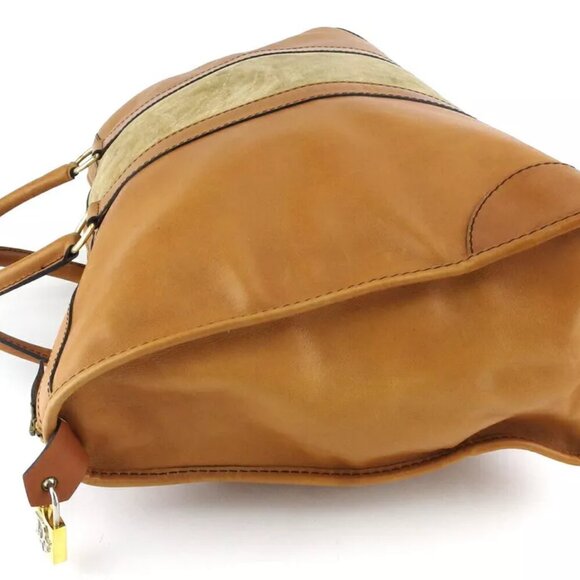 DIOR Boston Bag Logo Beige Leather x Suede Authentic USED - Picture 3 of 9